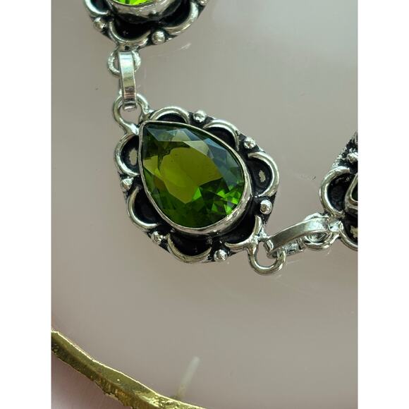 925 SterlingTeardrop Peridot Sterling Bracelet - Picture 4 of 5